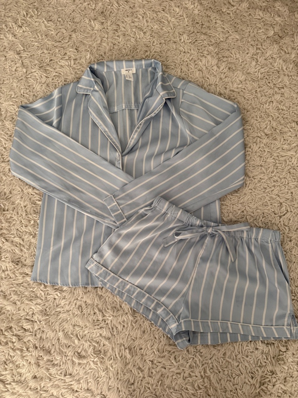 Forever 21 Light Blue Striped Women's Pajama Set